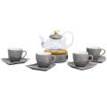 Luxury tea pot set ceramic cups and saucer with glass tea pot coffee and tea cup